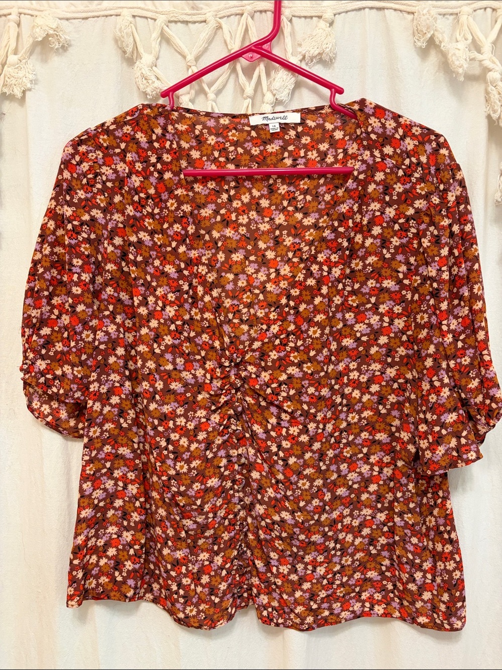 Madewell Rust Floral Ruched-Front Blouse